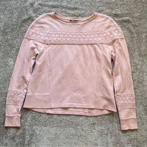 Banana Republic Blush Pink Crochet Sweatshirt Small Embellishment Cottage Casual